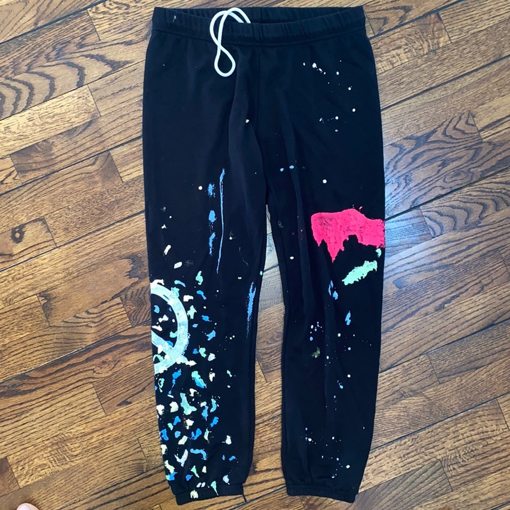 Lauren Moshi Black Paint Splatter Cropped Pants